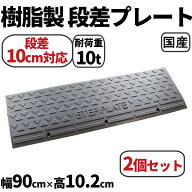段差解消スロープ 10cm 段差用　幅90cm　2個セット　180cm対応 　耐荷重10t　国産 樹脂製段差プレート プ…
