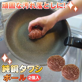 純銅製タワシボール 2個入 F21769/【ポスト投函送料無料】/ 純銅 純銅タワシ 金属タワシ 金属たわし ボール型 銅イオン 雑菌 繁殖防ぐ 頑固な汚れ こびり付き コンロ回り フライパン 焼き網 グリル網 まな板 中華鍋 鉄鍋 キッチン 洗い物