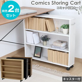 NEW コミック収納カート HG-05【お買い得2台セット】/【送料無料】【翌日出荷】/ 押入れ収納 マンガ収納ラック キャスター付 押入れ収納カート コミックラック 押入れラック 持ち手 漫画 コミック 文庫本 DVDケース 小物 本棚 木目 取っ手 整理整頓 シンプル