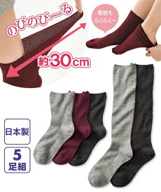 靴下(ソックス) 日本製足口のびる靴下5足組（ハイソ2足＋クルー3足）