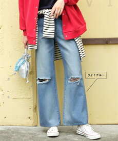 ＼クーポン有／パンツ 大きいサイズ 綿100％ゆるストレートクラッシュデニムパンツ（ゆったりヒップ） L LL 3L 4L 5L 6L 8L 10L 30代 40代 50代 女性 スマイルランド