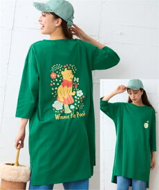 トップス 大きいサイズ　ゆるシルエット7分袖プリントチュニック（ディズニー）レディース キャラクター カジュアル 30代 40代 50代 プーさん ミッキー ミニー 春夏秋