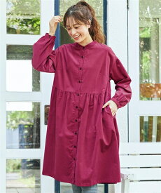 ワンピース 大きいサイズ 綿100％コーディロイバンドカラーゆるシャツワンピースレディース 30代 40代 50代 春夏秋冬 スマイルランド smilelandあったか防寒 ぽっちゃり