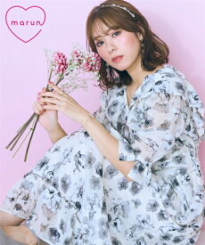 ＼クーポン有／ワンピース 大きいサイズ バルーン衿フリルワンピース marunレディース 可愛い フェミニン デート まるん マルン 20代 30代 40代 50代 春夏秋