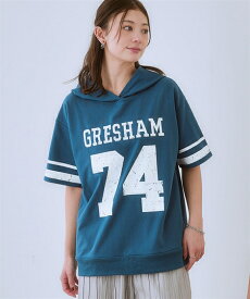 ＼クーポン有／トップス ＜大きいサイズ＞ ゆるシルエットかすれ調ロゴ入半袖パーカーレディース 大きいサイズ 20代 30代 40代 50代 春 夏 秋 お出かけ シンプル ベーシック 体型カバー スマイルランド smileland