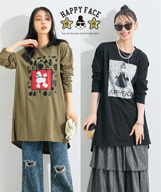 トップス ＜大きいサイズ＞HAPPY FACE ルーズサイズプリントチュニックレディース 大きいサイズ 20代 30代 40代 50代 春 夏 秋 お出かけ シンプル ベーシック 体型カバー スマイルランド smileland