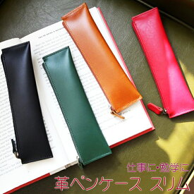 【8/10(月)12:00〜 お買い物マラソン 最終12時間限定全品5％OFFクーポン配布中】 送料無料 ペンケース 革 スリム / レザー 文房具 雑貨 学生 社会人 学校 職場 メンズ レディース ファスナー リアルレザー 本革 シンプル 定番 素朴 スマート おしゃれ 大人 おとな 筆入れ 筆