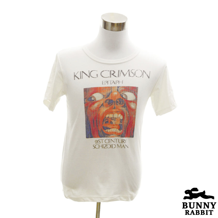 送料無料 ネコポス配送 デザインTシャツ BUNNY RABBIT King Crimson キング クリムゾン 新品未使用正規品 ロック ビンテージ風 プログレ 即日出荷 白 フェス UK バンド ホワイト