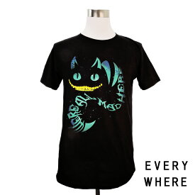 デザインTシャツ EVERY WHERE チェシャ猫 Cheshire cat 不思議の国のアリス Alice's Adventures in Wonderland 黒 ブラック キャラクター プリントTシャツ グッズ 男女兼用 サイズS＆M＆L