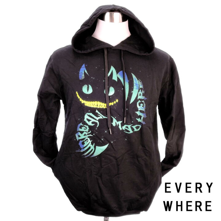 楽天市場 パーカー 猫 チシャ猫 黒 動物 ストリート 個性的 長袖 ライトウェイト 男女兼用 S M L Xl デザインパーカー イラスト フーディー Every Where スマイルワゴン楽天市場店