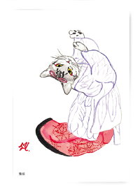 D0019　猫ポストカード　アートボードネコ　歌舞伎和伝統芸【鷲娘】北田浩子