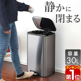 【楽天1位】ゴミ箱 30L ペダル ふた付き ペダル開閉式 縦型 ステンレス/スチール ゆっくり静かにフタが閉まる ゴミ袋が見えない 30リットル ダストボックス ペール 蓋つき ごみ箱 臭い漏れ防止 リビング キッチン ペダル式 足踏み おしゃれ 1年保証 ■[送料無料]
