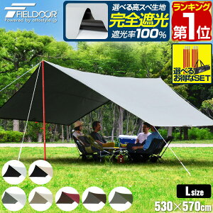 【楽天1位】FIELDOOR タープテント ヘキサタープ 大型 Lサイズ 530cm×570cm 日よけ 日除け 六角形 UVカット 高耐水 6人〜8人用 簡易テント サンシェード オーニング ヘキサゴンタープ タープ テント