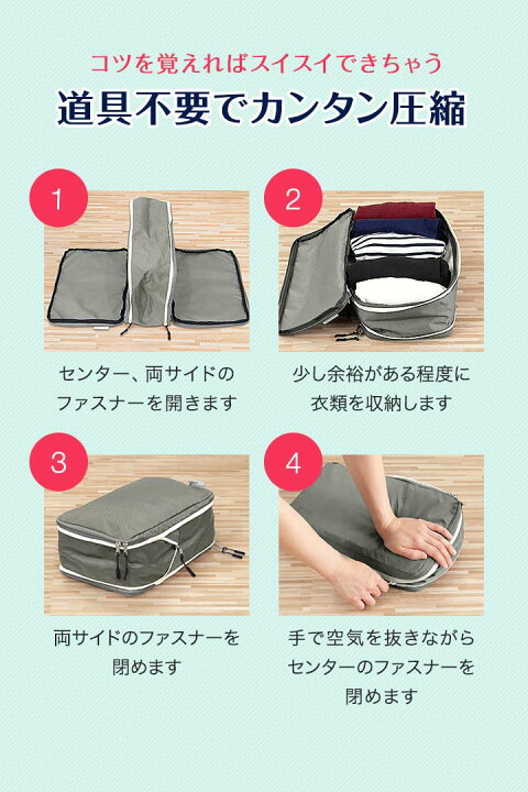 楽天市場】【楽天1位】圧縮バッグ 旅行用 トラベル圧縮バッグ ポーチM 