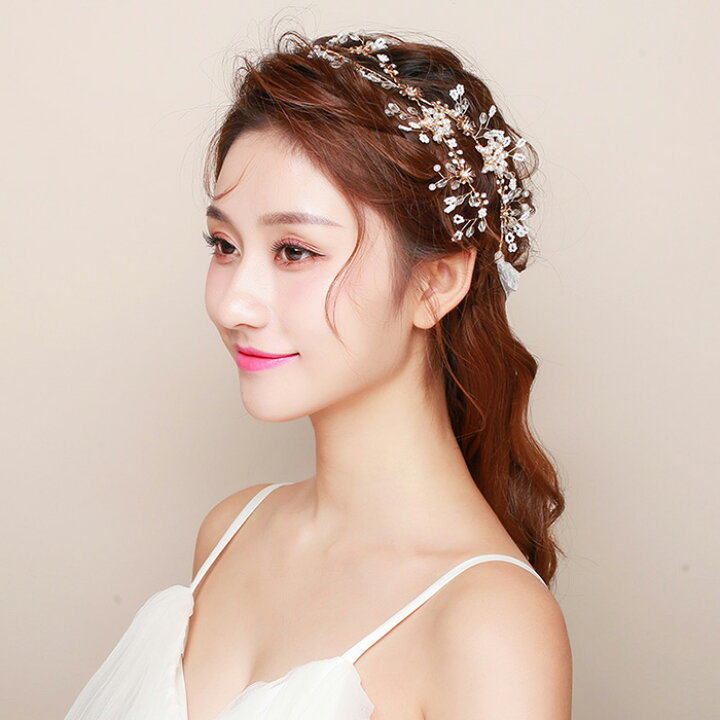 楽天市場 ヘッドドレス ヘアアクセサリー 髪 飾り ブライダルジュエリー ウェディング花嫁 小枝カチューシャ 花モチーフ ゴールド 素敵 可愛い 綺麗 披露宴 結婚式 二次会 演奏会 パーティー 和装 洋装 スマイルデ ショップ