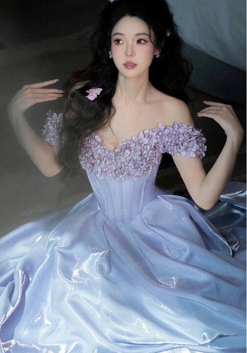 楽天市場】パーティードレス カラードレス パープル ロングドレス  