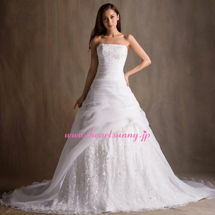 楽天市場】ウェディングドレス Aライン☆A066☆ビスチェ ビーズ 折り目  