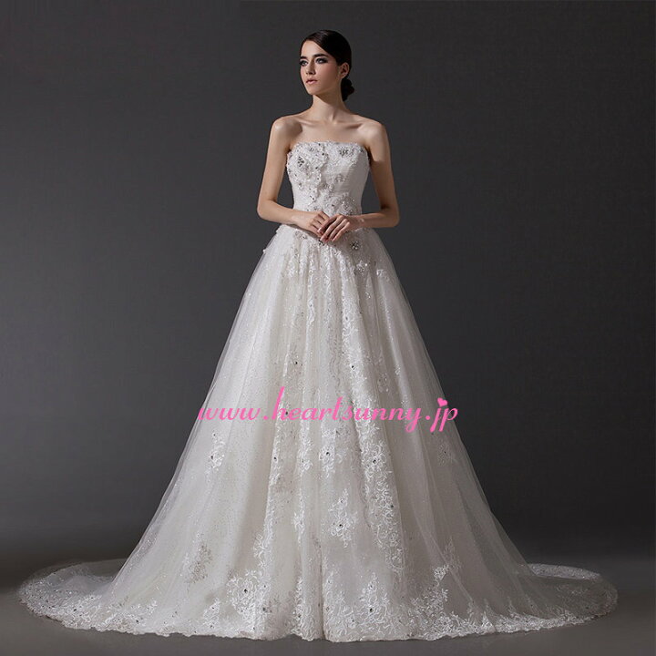 ウエディングドレス Aライン 11号(L) ストラップレス ビスチェ（楽天  