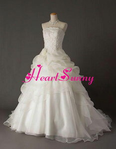 ウェディングドレス プリンセス☆D028☆透明感オーガンジー 手作り花 トレーン☆HeartSunny【RCP】サイズオーダーメイド/結婚式/披露宴/二次会/大きい/小さい/ロングウエディングドレス/パーテ