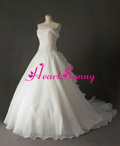 ウェディングドレス プリンセス☆D030☆オーガンジーフリル 手作り花 トレーン☆HeartSunny【RCP】サイズオーダーメイド/結婚式/披露宴/二次会/大きい/小さい/ロングウエディングドレス/パーテ