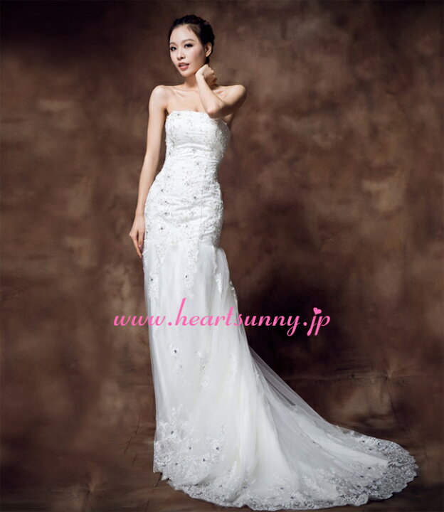 楽天市場】ウェディングドレス マーメイド☆E262☆ビーズ飾り 花柄  