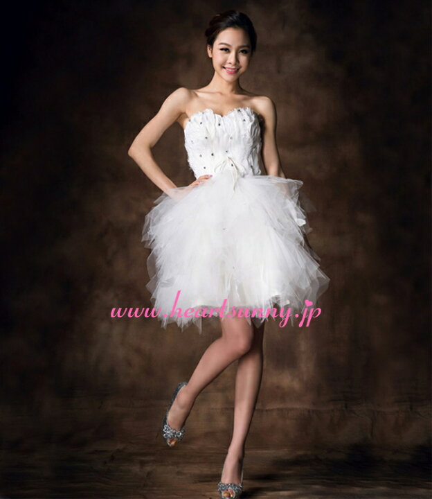 楽天市場】ウェディングドレス ミニ丈☆E292☆ストーン飾りハート  