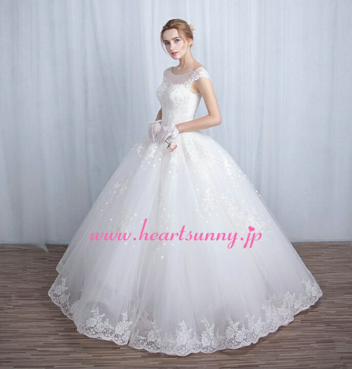 楽天市場】ウェディングドレス プリンセス☆B152☆丸首フレンチ袖  