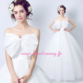 ウェディングドレス プリンセス☆E528☆蝶結びリボンビスチェ 編み上げ☆HeartSunny【RCP】サイズオーダーメイド/結婚式/披露宴/二次会/大きい/小さい/ロングウエディングドレス/パーティードレス/ブライダル/花嫁/格安/激安