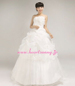 ウェディングドレス プリンセス☆E110☆オーガンジー 手作り花 編み上げ☆HeartSunny【RCP】サイズオーダーメイド/結婚式/披露宴/二次会/大きい/小さい/ロングウエディングドレス/パーティード