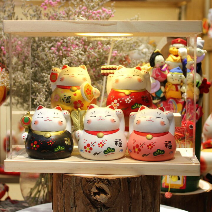楽天市場】招き猫 陶器 猫 置物 デスクトップ 店舗装飾 癒し 幸運な猫 