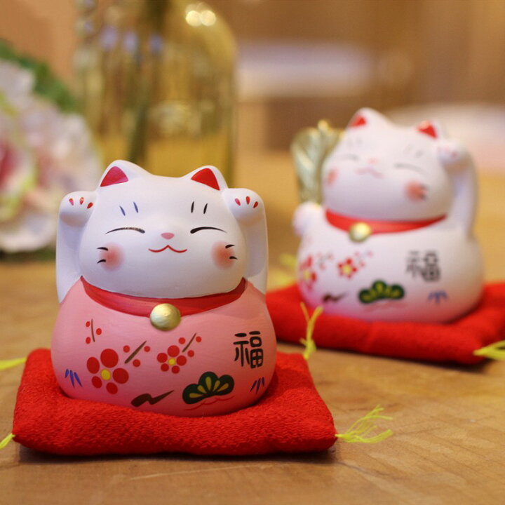楽天市場】招き猫 陶器 猫 置物 デスクトップ 店舗装飾 癒し 幸運な猫 