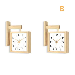 クロック デザイン 時計 壁掛け時計 おしゃれ 木製掛け時計 両面創意クロック 無垢 木製指針 四角い 木製時計 天然木 連続秒針 静音 部屋装飾 プレゼント