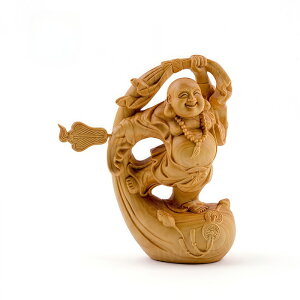 布袋様 置物 グッズ 踊る布袋様 柘植製 黄楊 布袋 布袋尊 彫刻 アート 木彫り 木製工芸品 開運インテリア ギフト 金運 商売繁盛 仕事運 成功 運気 ご利益 家内安全 円満な家庭 風水 仏像 オブ