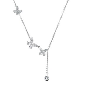 ミニバタフライ 蝶 長さ調整Y字ネックレス、レディース シンプル 可愛い Silver925 シルバー CZジルコニア 小さな蝶 ショートネックレス バタフライネックレス
