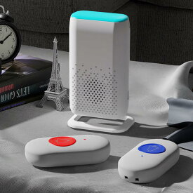 【時間限定！ ポイント10倍！】充電式 ワイヤレスチャイム 工事不要 ベル 呼び出しワイヤレス ワイヤレスコール 緊急コール ナースコール 家庭用 おすすめ 介護ベル ポケットベル 看護 IP68防水 緊急ボタン 高齢者 介護 呼び鈴 無線認証 送信機2 受信機1