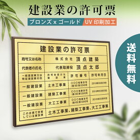 建設業の許可票【金看板×黒文字】W50cm×H35cm 文字入れ加工込 宅建 業者票 宅建表札 宅建看板 不動産 許可書 登録サイン 許可看板 許可プレートおしゃれな許可票看板 事務所看板 短納期 rb-brz-gold