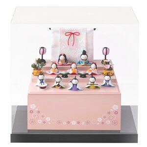 【早割!! 10%OFF★11/6 正午まで】雛人形 新作 コンパクト ケース飾り モダン おしゃれ かわいい お雛様 ミニ サイズ ひな人形 収納飾り 木製収納ケース 人形 収納飾り 三段 ちりめん さくら ア