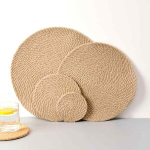 鍋敷き おしゃれ リネン 編み マット 断熱 ダイニング テーブル ボウル 皿 プレート 高温 耐性 わら 籐 抗 火傷 柔らかい シンプル 和風 ラウンド 大きめ セット
