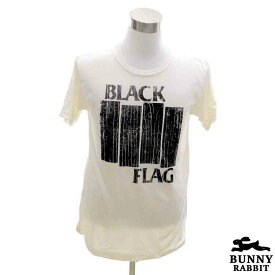 デザインTシャツ BUNNY RABBIT BLACK FLAG ブラック・フラッグ ビンテージ風 ロック バンド フェス 白 ホワイト