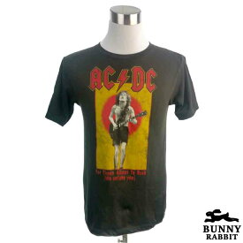 デザインTシャツ BUNNY RABBIT AC/DC エーシー・ディーシー ビンテージ風 ロック ヘヴィメタル メタル ハードロック アンガス・ヤング レジェンド バンド フェス 黒 ブラック バンドTシャツ