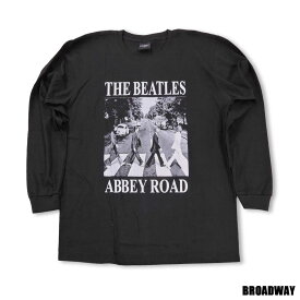 デザインロングTシャツ Broadway The Beatles Abbey Road ビートルズ アビーロード 黒 バンドロングTシャツ プリントロングTシャツ グッズ 音楽 ロック 洋楽 レコードジャケット UK フェスコーデ ロングTシャツ 男女兼用 サイズM＆L＆XL