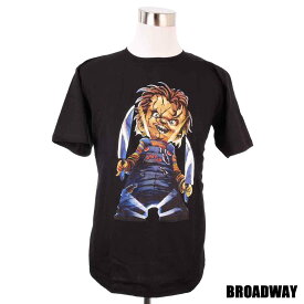 デザインTシャツ Broadway Chucky チャッキー 黒 ホラーTシャツ プリントTシャツ 映画 キャラクター グッズ Tシャツ 男女兼用 サイズM＆L