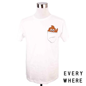 デザインTシャツ EVERY WHERE うんち 絵文字 ポケット おもしろ ワンポイント 白 White Tシャツ プリントTシャツ 個性的 男女兼用 S M L タイト オーバーサイズ