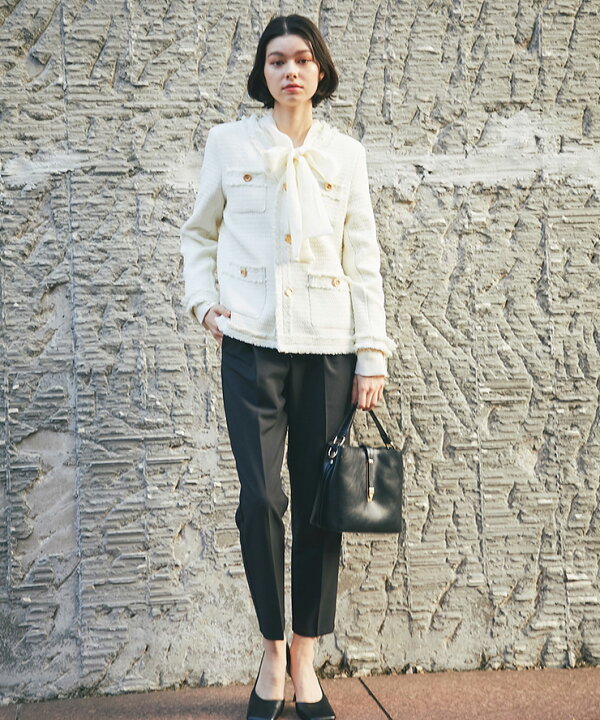 楽天市場】3点セット！ノーカラーツイードジャケット＆ボウタイリネン  