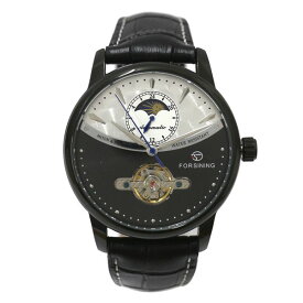 自動巻き腕時計 ATW044-BKWH サン＆ムーン表示 シンプルおしゃれな腕時計 ブラックケース レザーベルト 手巻き時計 機械式腕時計 メンズ腕時計 送料無料