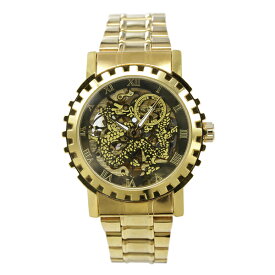 自動巻き腕時計 ATW014 ゴールドカラーのフルスケルトン腕時計 シンプル機能 メタルベルト 手巻き時計 機械式腕時計 メンズ腕時計 送料無料