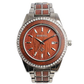 木製腕時計 ポイントデザイン メタルバンド ラインストーン 安心の天然素材 ナチュラルウッドウォッチ 自然木 天然木 WDW023-02 ユニセックス メンズ腕時計 送料無料