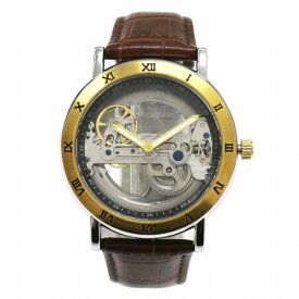 自動巻き腕時計 シンプル機能のフルスケルトンデザイン ゴールドケース 革ベルト 機械式腕時計 WSA002-GDS メンズ腕時計 送料無料
