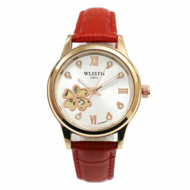 自動巻き腕時計 クローバー ラインストーンインデックス ピンクゴールドケース 革ベルト 機械式腕時計 WSA005-WHRD レディース腕時計 送料無料
