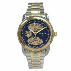 自動巻き腕時計 スケルトンデザイン ゴールド&シルバーケース メタルベルト 機械式腕時計 WSA015-BLK メンズ腕時計 送料無料